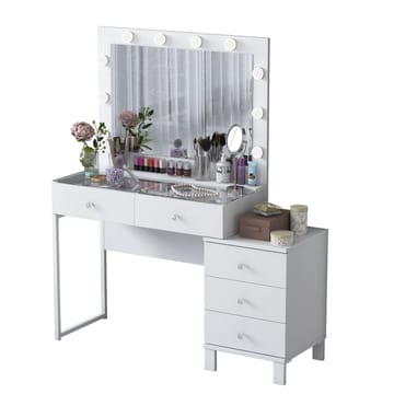 Meikkipöytä Wallxpert Isla Shelf BJ150 (120 x 141,8 x 40 cm) Valkoinen - Valkoinen - Huonekalut - Pöytä & ruokailuryhmä - Meikki- & kampauspöydät - Meikkipöytä valolla