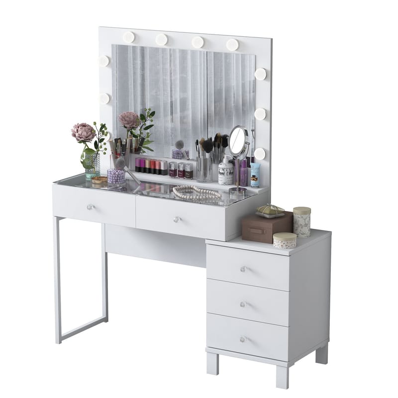 Meikkipöytä Wallxpert Isla Shelf BJ150 (120 x 141,8 x 40 cm) Valkoinen - Valkoinen - Huonekalut - Pöytä & ruokailuryhmä - Meikki- & kampauspöydät - Meikkipöytä valolla