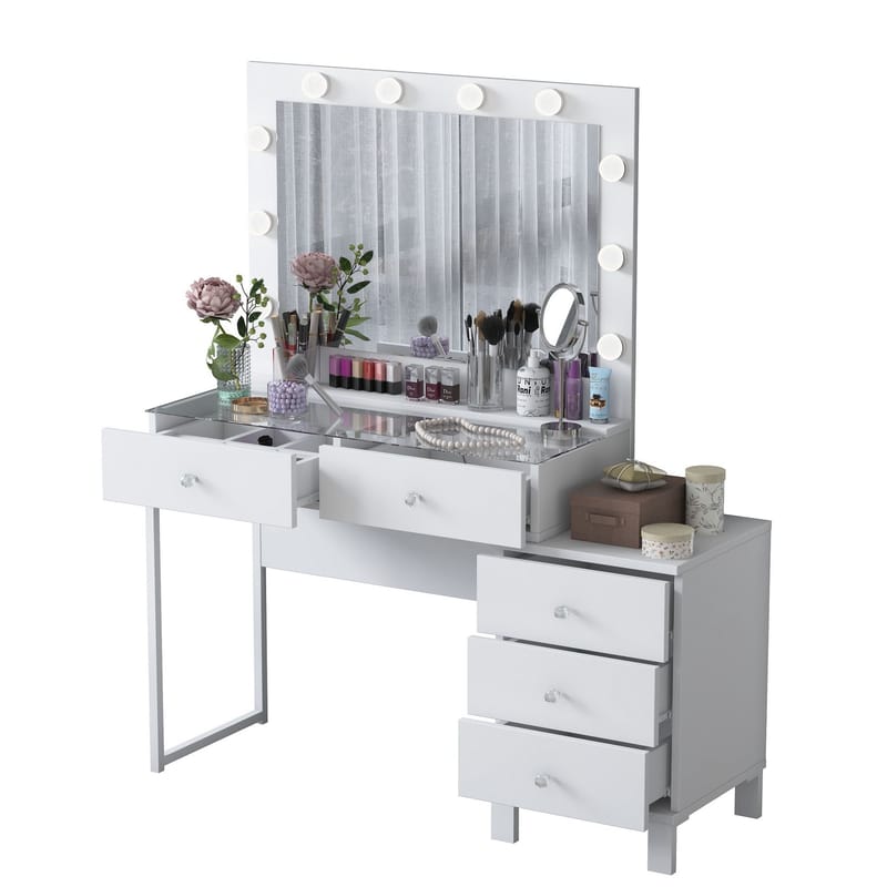 Meikkipöytä Wallxpert Isla Shelf BJ150 (120 x 141,8 x 40 cm) Valkoinen - Valkoinen - Huonekalut - Pöytä & ruokailuryhmä - Meikki- & kampauspöydät - Meikkipöytä valolla