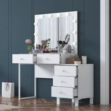 Meikkipöytä Wallxpert Isla Shelf BJ150 (120 x 141,8 x 40 cm) Valkoinen - Valkoinen - Huonekalut - Pöytä & ruokailuryhmä - Meikki- & kampauspöydät - Meikkipöytä valolla