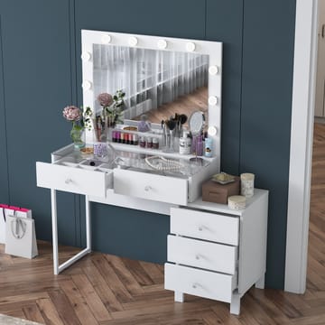 Meikkipöytä Wallxpert Isla Shelf BJ150 (120 x 141,8 x 40 cm) Valkoinen - Valkoinen - Huonekalut - Pöytä & ruokailuryhmä - Meikki- & kampauspöydät - Meikkipöytä valolla