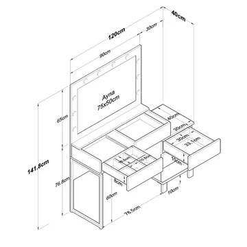 Meikkipöytä Wallxpert Isla Shelf BJ150 (120 x 141,8 x 40 cm) Valkoinen - Valkoinen - Huonekalut - Pöytä & ruokailuryhmä - Meikki- & kampauspöydät - Meikkipöytä valolla