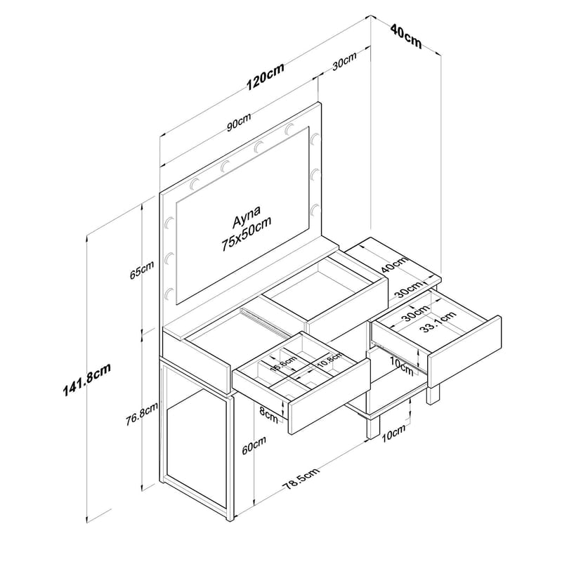 Meikkipöytä Wallxpert Isla Shelf BJ150 (120 x 141,8 x 40 cm) Valkoinen - Valkoinen - Huonekalut - Pöytä & ruokailuryhmä - Meikki- & kampauspöydät - Meikkipöytä valolla