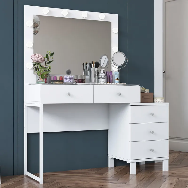 Meikkipöytä Wallxpert Isla Shelf BJ150 (120 x 141,8 x 40 cm) Valkoinen - Valkoinen - Huonekalut - Pöytä & ruokailuryhmä - Meikki- & kampauspöydät - Meikkipöytä valolla