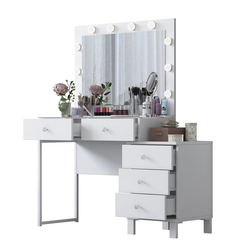Meikkipöytä Wallxpert Isla Shelf BJ150 (120 x 141,8 x 40 cm) Valkoinen - Valkoinen - Huonekalut - Pöytä & ruokailuryhmä - Meikki- & kampauspöydät - Meikkipöytä valolla