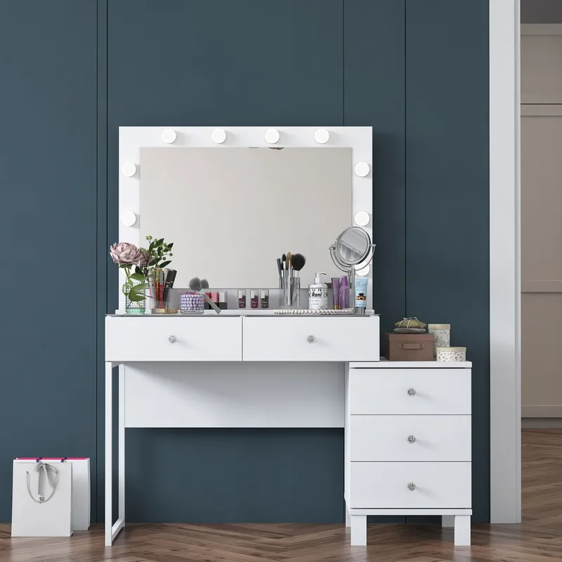 Meikkipöytä Wallxpert Isla Shelf BJ150 (120 x 141,8 x 40 cm) Valkoinen - Valkoinen - Huonekalut - Pöytä & ruokailuryhmä - Meikki- & kampauspöydät - Meikkipöytä valolla