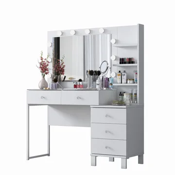 Meikkipöytä Wallxpert Isla Shelf BJ194 (120 x 141,8 x 40 cm) valkoinen - Valkoinen - Huonekalut - Pöytä & ruokailuryhmä - Meikki- & kampauspöydät - Meikkipöytä valolla