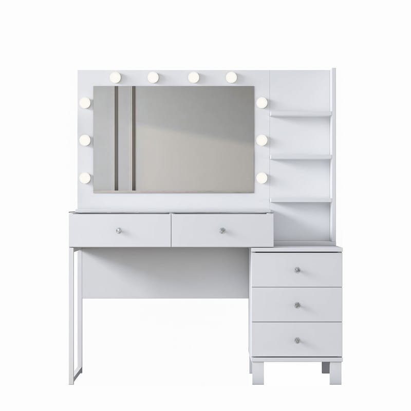 Meikkipöytä Wallxpert Isla Shelf BJ194 (120 x 141,8 x 40 cm) valkoinen - Valkoinen - Huonekalut - Pöytä & ruokailuryhmä - Meikki- & kampauspöydät - Meikkipöytä valolla