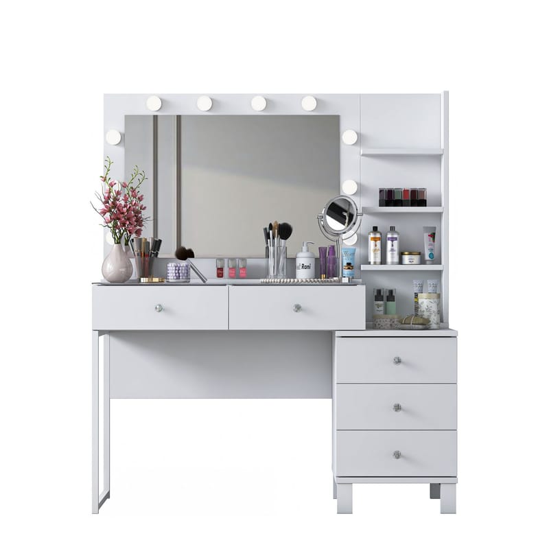 Meikkipöytä Wallxpert Isla Shelf BJ194 (120 x 141,8 x 40 cm) valkoinen - Valkoinen - Huonekalut - Pöytä & ruokailuryhmä - Meikki- & kampauspöydät - Meikkipöytä valolla