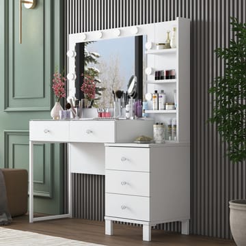 Meikkipöytä Wallxpert Isla Shelf BJ194 (120 x 141,8 x 40 cm) valkoinen - Valkoinen - Huonekalut - Pöytä & ruokailuryhmä - Meikki- & kampauspöydät - Meikkipöytä valolla
