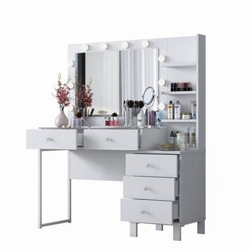 Meikkipöytä Wallxpert Isla Shelf BJ194 (120 x 141,8 x 40 cm) valkoinen - Valkoinen - Huonekalut - Pöytä & ruokailuryhmä - Meikki- & kampauspöydät - Meikkipöytä valolla