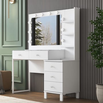 Meikkipöytä Wallxpert Isla Shelf BJ194 (120 x 141,8 x 40 cm) valkoinen - Valkoinen - Huonekalut - Pöytä & ruokailuryhmä - Meikki- & kampauspöydät - Meikkipöytä valolla