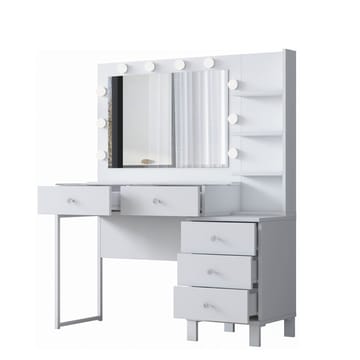 Meikkipöytä Wallxpert Isla Shelf BJ194 (120 x 141,8 x 40 cm) valkoinen - Valkoinen - Huonekalut - Pöytä & ruokailuryhmä - Meikki- & kampauspöydät - Meikkipöytä valolla