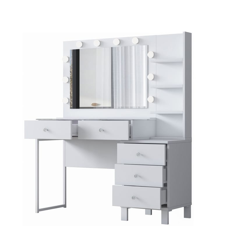 Meikkipöytä Wallxpert Isla Shelf BJ194 (120 x 141,8 x 40 cm) valkoinen - Valkoinen - Huonekalut - Pöytä & ruokailuryhmä - Meikki- & kampauspöydät - Meikkipöytä valolla