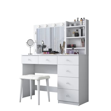 Meikkipöytä Wallxpert Isla Shelf rahilla (120 x 141,8 x 40 cm) valkoinen - Valkoinen - Huonekalut - Pöytä & ruokailuryhmä - Meikki- & kampauspöydät - Meikkipöytä valolla