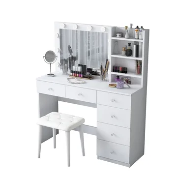Meikkipöytä Wallxpert Isla Shelf rahilla (120 x 141,8 x 40 cm) valkoinen - Valkoinen - Huonekalut - Pöytä & ruokailuryhmä - Meikki- & kampauspöydät - Meikkipöytä valolla