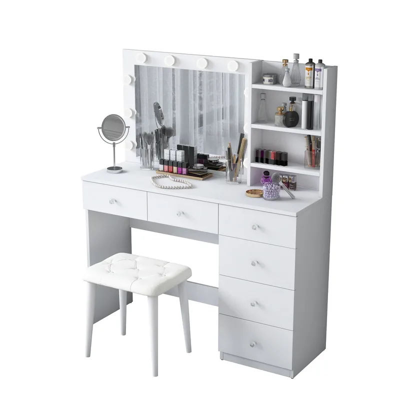 Meikkipöytä Wallxpert Isla Shelf rahilla (120 x 141,8 x 40 cm) valkoinen, Valkoinen