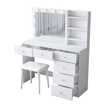 Meikkipöytä Wallxpert Isla Shelf rahilla (120 x 141,8 x 40 cm) valkoinen - Valkoinen - Huonekalut - Pöytä & ruokailuryhmä - Meikki- & kampauspöydät - Meikkipöytä valolla