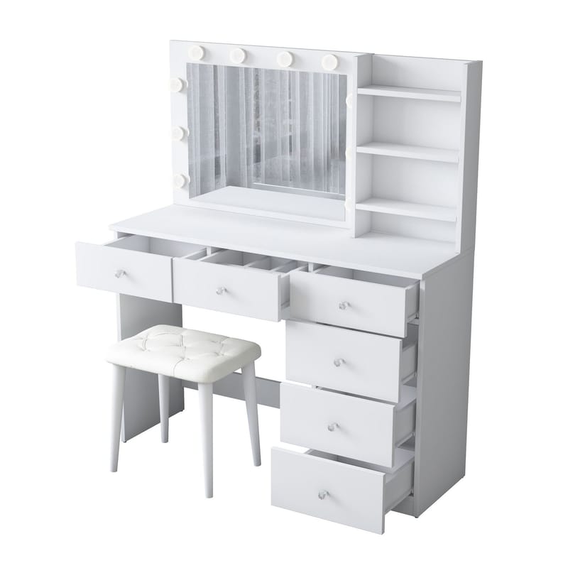 Meikkipöytä Wallxpert Isla Shelf rahilla (120 x 141,8 x 40 cm) valkoinen - Valkoinen - Huonekalut - Pöytä & ruokailuryhmä - Meikki- & kampauspöydät - Meikkipöytä valolla