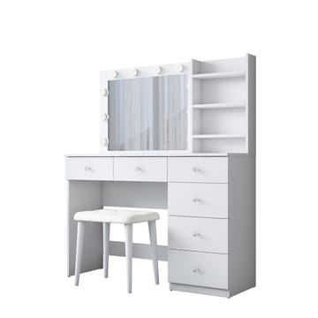 Meikkipöytä Wallxpert Isla Shelf rahilla (120 x 141,8 x 40 cm) valkoinen - Valkoinen - Huonekalut - Pöytä & ruokailuryhmä - Meikki- & kampauspöydät - Meikkipöytä valolla