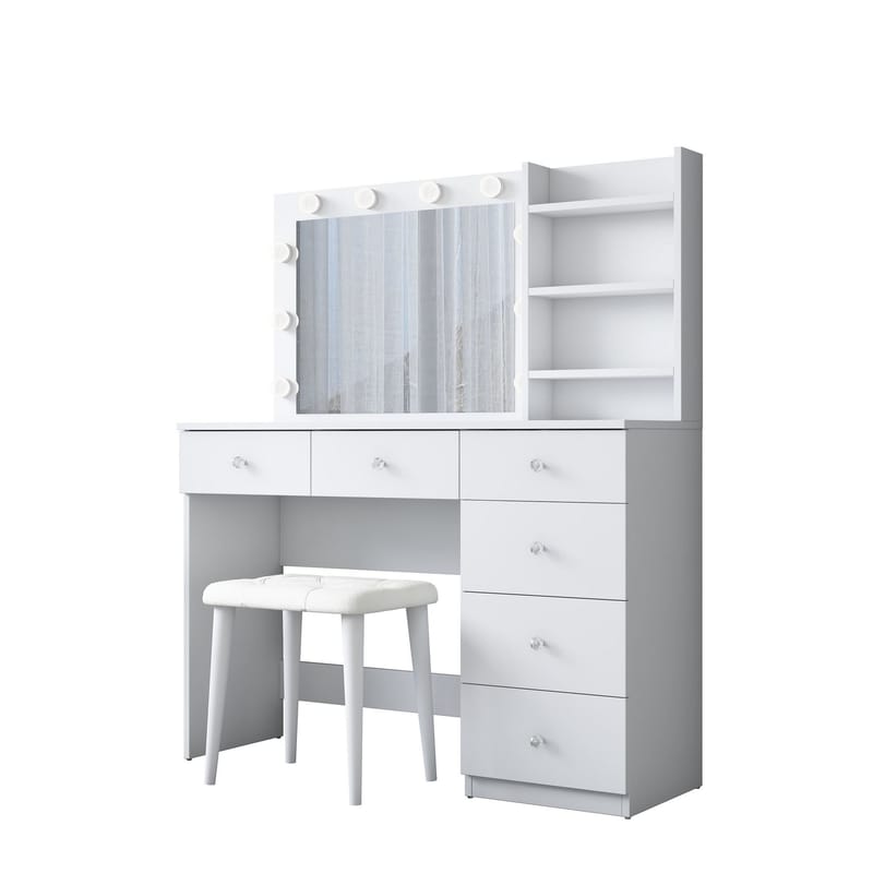 Meikkipöytä Wallxpert Isla Shelf rahilla (120 x 141,8 x 40 cm) valkoinen - Valkoinen - Huonekalut - Pöytä & ruokailuryhmä - Meikki- & kampauspöydät - Meikkipöytä valolla