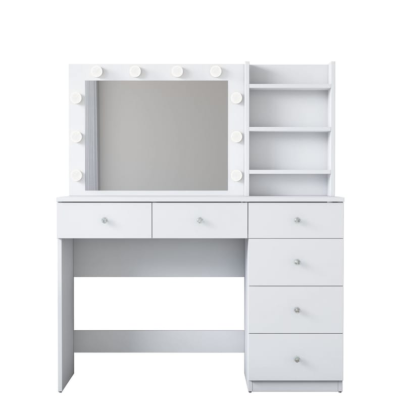 Meikkipöytä Wallxpert Juna BJ127 (110 x 141,8 x 40 cm) valkoinen - Valkoinen - Huonekalut - Pöytä & ruokailuryhmä - Meikki- & kampauspöydät - Meikkipöytä valolla