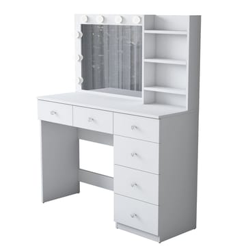 Meikkipöytä Wallxpert Juna BJ127 (110 x 141,8 x 40 cm) valkoinen - Valkoinen - Huonekalut - Pöytä & ruokailuryhmä - Meikki- & kampauspöydät - Meikkipöytä valolla