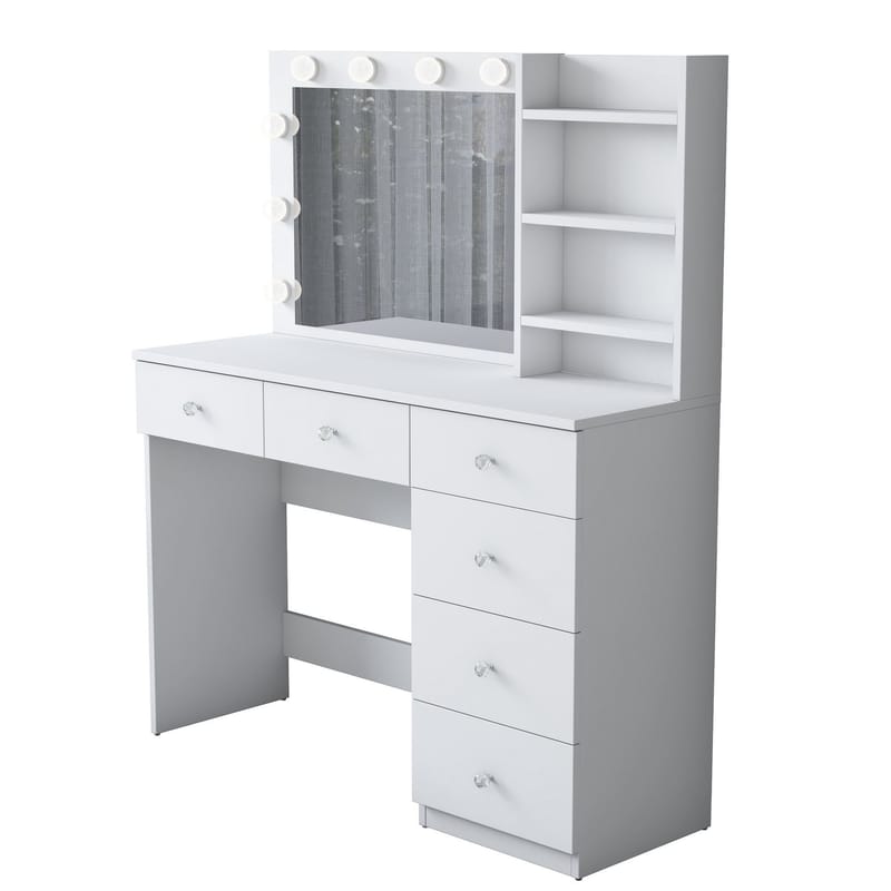 Meikkipöytä Wallxpert Juna BJ127 (110 x 141,8 x 40 cm) valkoinen - Valkoinen - Huonekalut - Pöytä & ruokailuryhmä - Meikki- & kampauspöydät - Meikkipöytä valolla