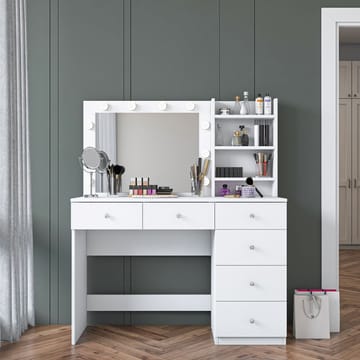 Meikkipöytä Wallxpert Juna BJ127 (110 x 141,8 x 40 cm) valkoinen - Valkoinen - Huonekalut - Pöytä & ruokailuryhmä - Meikki- & kampauspöydät - Meikkipöytä valolla