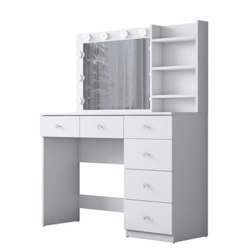 Meikkipöytä Wallxpert Juna BJ127 (110 x 141,8 x 40 cm) valkoinen - Valkoinen - Huonekalut - Pöytä & ruokailuryhmä - Meikki- & kampauspöydät - Meikkipöytä valolla