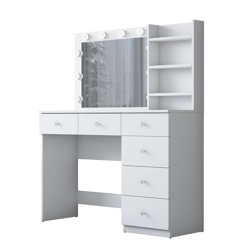 Meikkipöytä Wallxpert Juna BJ127 (110 x 141,8 x 40 cm) valkoinen - Valkoinen - Huonekalut - Pöytä & ruokailuryhmä - Meikki- & kampauspöydät - Meikkipöytä valolla