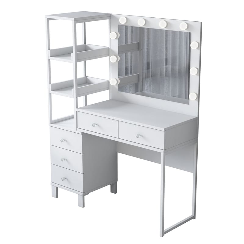 Meikkipöytä Wallxpert Juna BJ128 (110 x 141,8 x 40 cm) Valkoinen - Valkoinen - Huonekalut - Pöytä & ruokailuryhmä - Meikki- & kampauspöydät - Meikkipöytä valolla