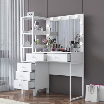 Meikkipöytä Wallxpert Juna BJ128 (110 x 141,8 x 40 cm) Valkoinen - Valkoinen - Huonekalut - Pöytä & ruokailuryhmä - Meikki- & kampauspöydät - Meikkipöytä valolla