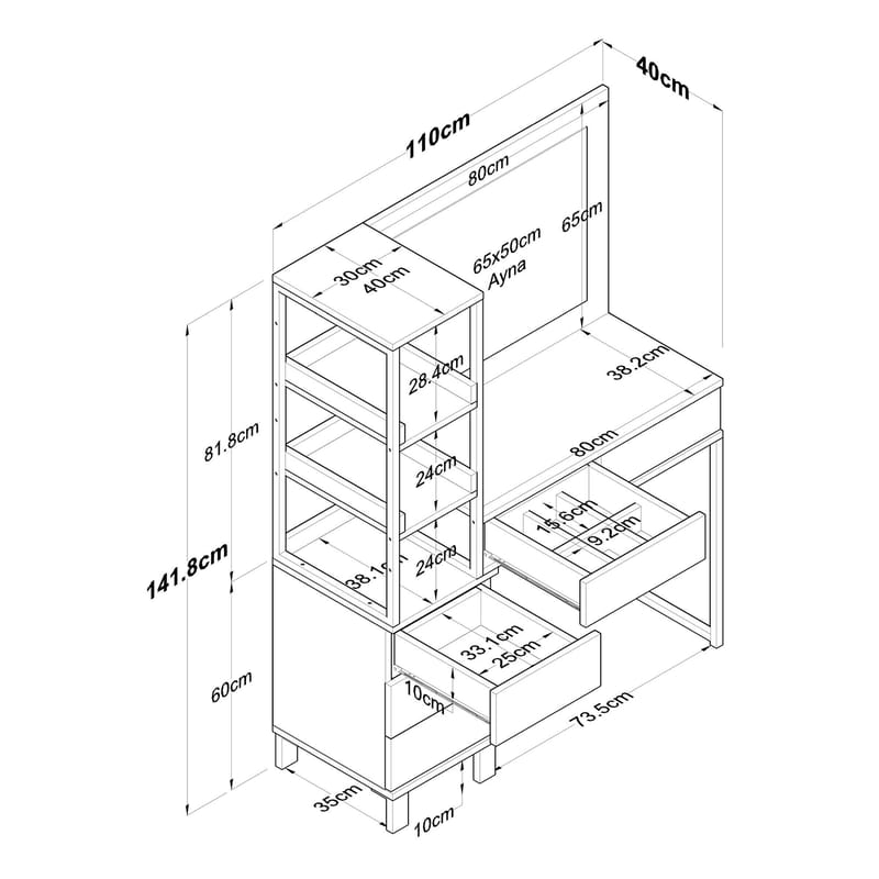 Meikkipöytä Wallxpert Juna BJ128 (110 x 141,8 x 40 cm) Valkoinen - Valkoinen - Huonekalut - Pöytä & ruokailuryhmä - Meikki- & kampauspöydät - Meikkipöytä valolla