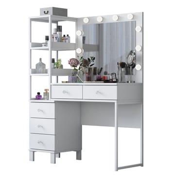 Meikkipöytä Wallxpert Juna BJ128 (110 x 141,8 x 40 cm) Valkoinen - Valkoinen - Huonekalut - Pöytä & ruokailuryhmä - Meikki- & kampauspöydät - Meikkipöytä valolla
