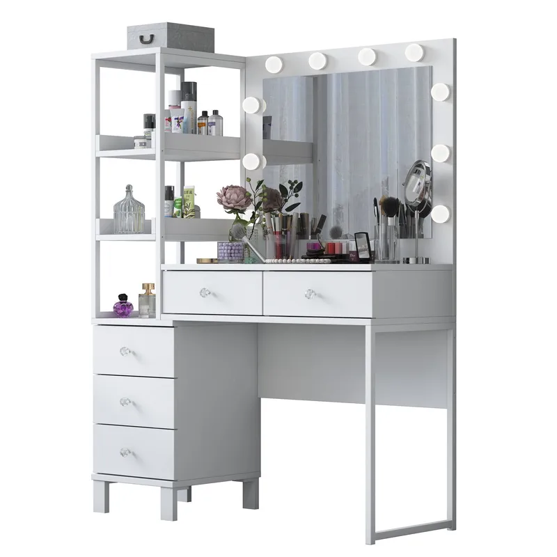 Meikkipöytä Wallxpert Juna BJ128 (110 x 141,8 x 40 cm) Valkoinen - Valkoinen - Huonekalut - Pöytä & ruokailuryhmä - Meikki- & kampauspöydät - Meikkipöytä valolla