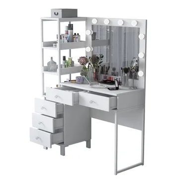 Meikkipöytä Wallxpert Juna BJ128 (110 x 141,8 x 40 cm) Valkoinen - Valkoinen - Huonekalut - Pöytä & ruokailuryhmä - Meikki- & kampauspöydät - Meikkipöytä valolla