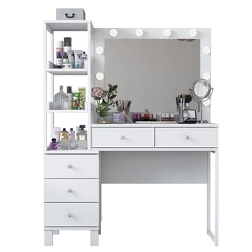 Meikkipöytä Wallxpert Juna BJ128 (110 x 141,8 x 40 cm) Valkoinen - Valkoinen - Huonekalut - Pöytä & ruokailuryhmä - Meikki- & kampauspöydät - Meikkipöytä valolla
