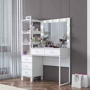 Meikkipöytä Wallxpert Juna BJ128 (110 x 141,8 x 40 cm) Valkoinen - Valkoinen - Huonekalut - Pöytä & ruokailuryhmä - Meikki- & kampauspöydät - Meikkipöytä valolla