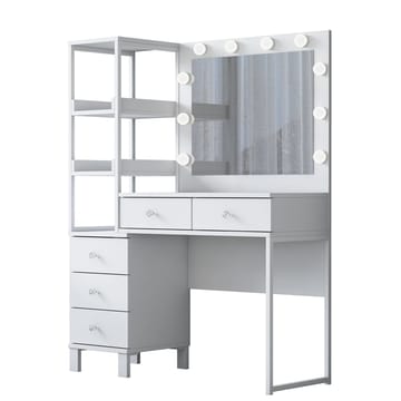 Meikkipöytä Wallxpert Juna BJ128 (110 x 141,8 x 40 cm) Valkoinen - Valkoinen - Huonekalut - Pöytä & ruokailuryhmä - Meikki- & kampauspöydät - Meikkipöytä valolla