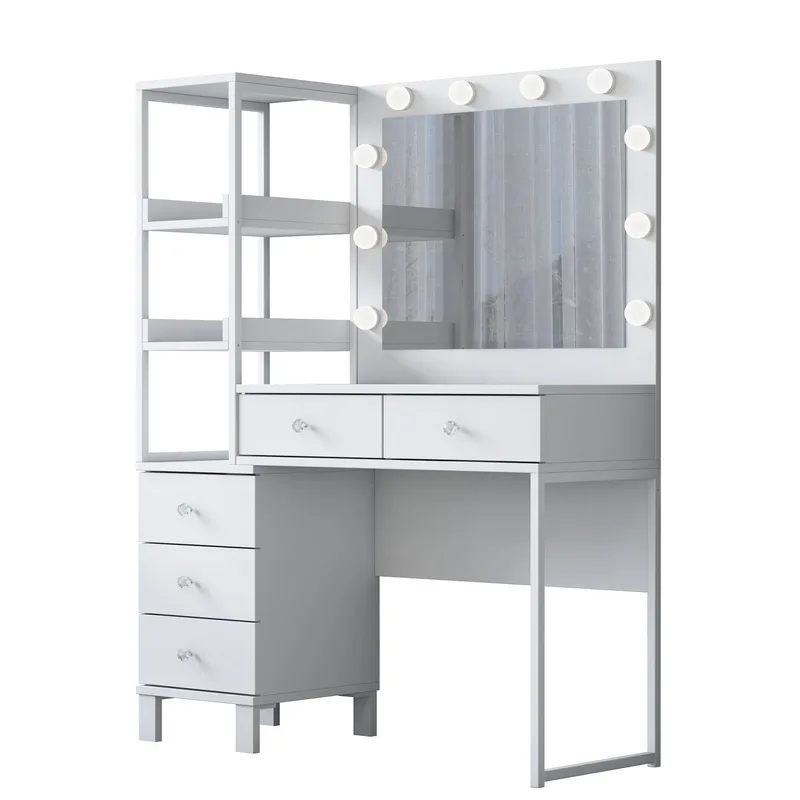 Meikkipöytä Wallxpert Juna BJ128 (110 x 141,8 x 40 cm) Valkoinen - Valkoinen - Huonekalut - Pöytä & ruokailuryhmä - Meikki- & kampauspöydät - Meikkipöytä valolla