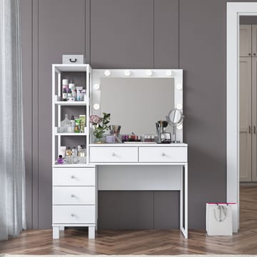 Meikkipöytä Wallxpert Juna BJ128 (110 x 141,8 x 40 cm) Valkoinen - Valkoinen - Huonekalut - Pöytä & ruokailuryhmä - Meikki- & kampauspöydät - Meikkipöytä valolla