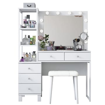 Meikkipöytä Wallxpert Kira-hylly BJ155 (120 x 79,8 x 44,5 cm) valkoinen - Valkoinen - Huonekalut - Pöytä & ruokailuryhmä - Meikki- & kampauspöydät - Meikkipöytä valolla