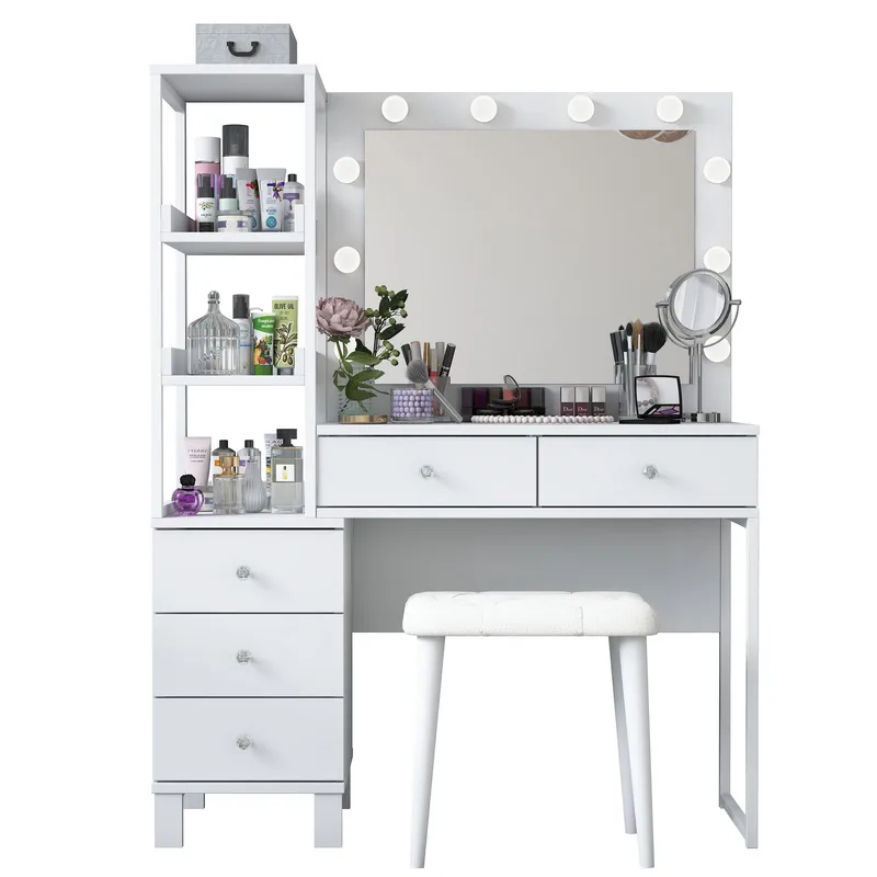 Meikkipöytä Wallxpert Kira-hylly BJ155 (120 x 79,8 x 44,5 cm) valkoinen, Valkoinen