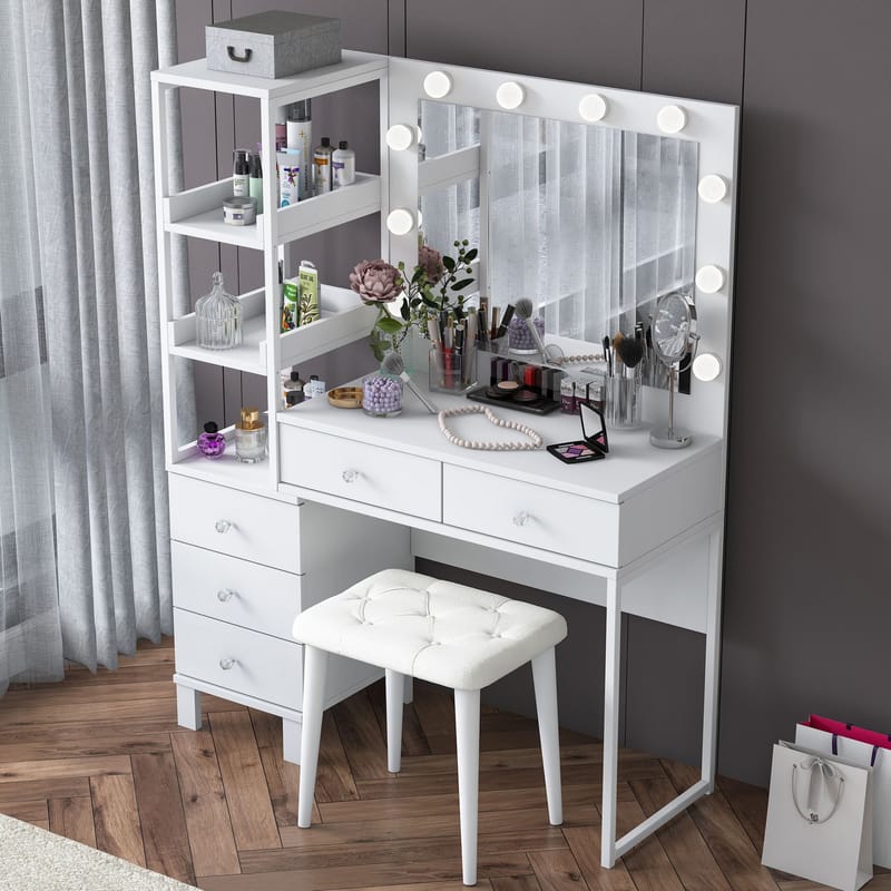 Meikkipöytä Wallxpert Kira-hylly BJ155 (120 x 79,8 x 44,5 cm) valkoinen - Valkoinen - Huonekalut - Pöytä & ruokailuryhmä - Meikki- & kampauspöydät - Meikkipöytä valolla