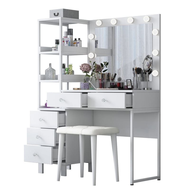 Meikkipöytä Wallxpert Kira-hylly BJ155 (120 x 79,8 x 44,5 cm) valkoinen - Valkoinen - Huonekalut - Pöytä & ruokailuryhmä - Meikki- & kampauspöydät - Meikkipöytä valolla