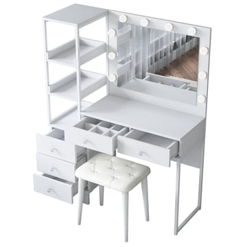 Meikkipöytä Wallxpert Kira-hylly BJ155 (120 x 79,8 x 44,5 cm) valkoinen - Valkoinen - Huonekalut - Pöytä & ruokailuryhmä - Meikki- & kampauspöydät - Meikkipöytä valolla