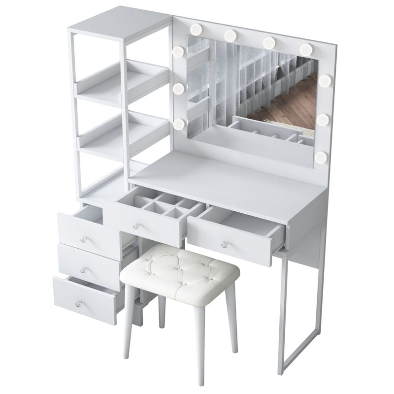 Meikkipöytä Wallxpert Kira-hylly BJ155 (120 x 79,8 x 44,5 cm) valkoinen - Valkoinen - Huonekalut - Pöytä & ruokailuryhmä - Meikki- & kampauspöydät - Meikkipöytä valolla