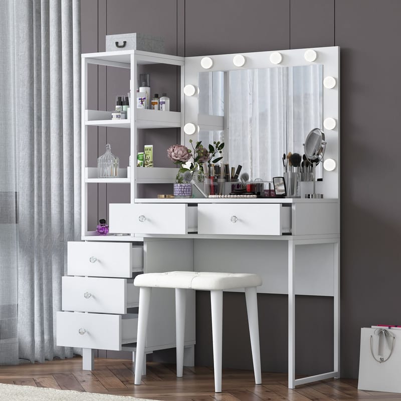 Meikkipöytä Wallxpert Kira-hylly BJ155 (120 x 79,8 x 44,5 cm) valkoinen - Valkoinen - Huonekalut - Pöytä & ruokailuryhmä - Meikki- & kampauspöydät - Meikkipöytä valolla