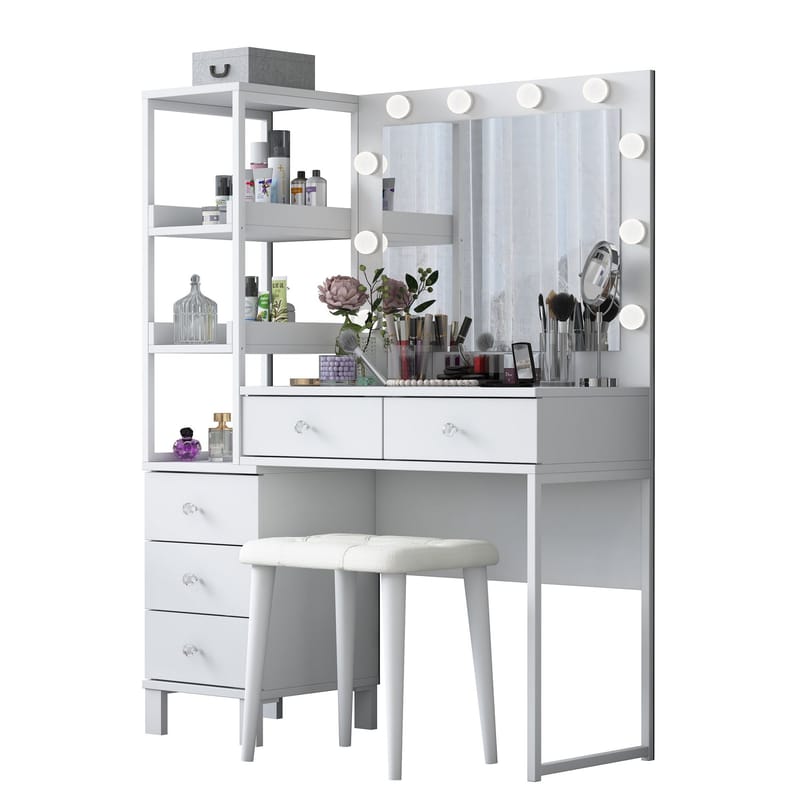 Meikkipöytä Wallxpert Kira-hylly BJ155 (120 x 79,8 x 44,5 cm) valkoinen - Valkoinen - Huonekalut - Pöytä & ruokailuryhmä - Meikki- & kampauspöydät - Meikkipöytä valolla